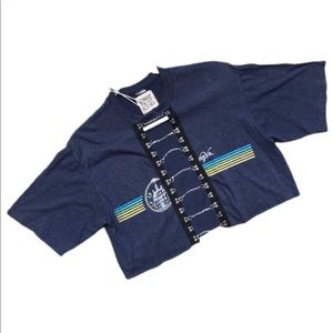 FIRST OF A KIND Navy Short Sleeve Chain Crop Top